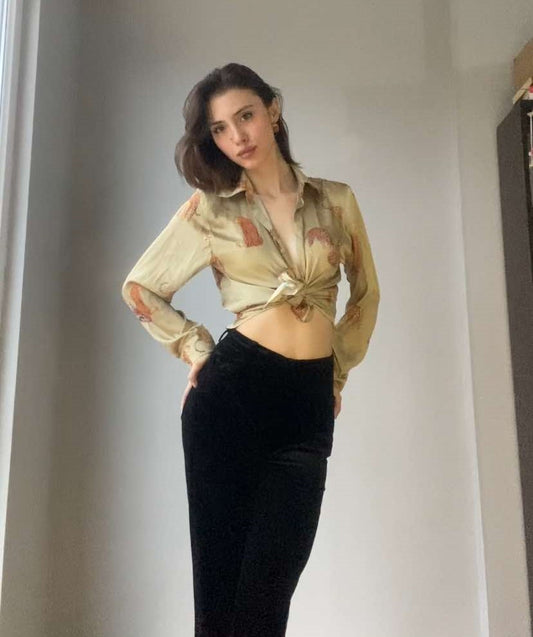 Vintage Leopar Desenli Gömlek